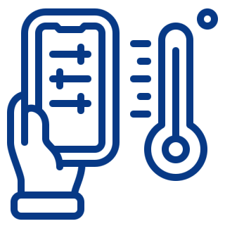 Smartphone controls temperature with thermometer icon.