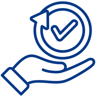 Hand holding checkmark with circular arrow.