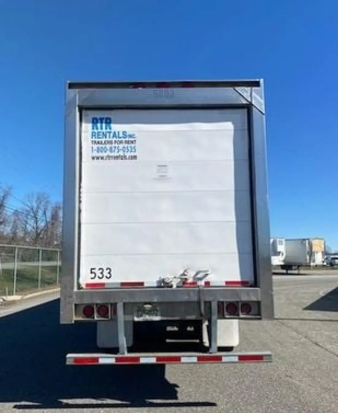Back view of a rental truck.